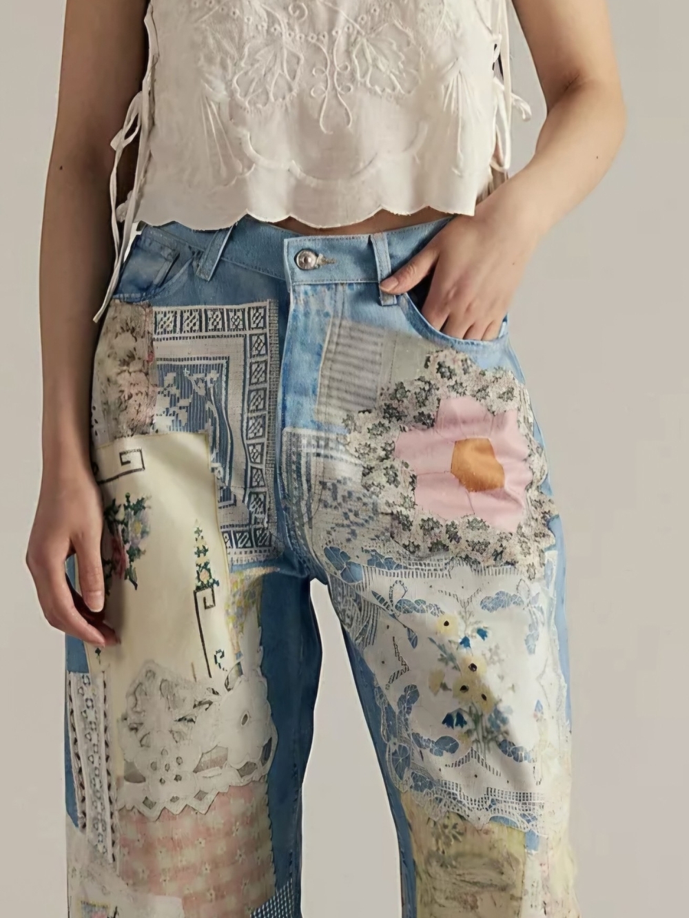 NWOT Free People Illusions Printed Relaxed Jeans Size 32S - Picture 2 of 6